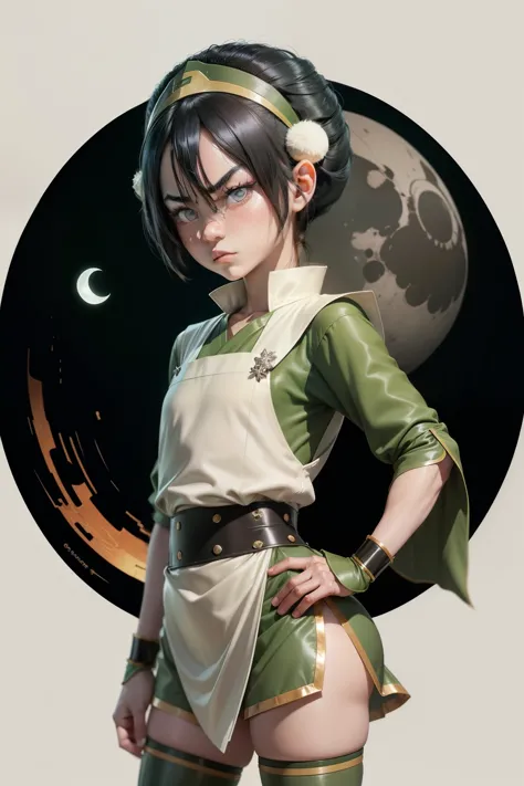 Ultra detailed ,beautiful  , delicada ,Toph beifong , 10 year old  girl ,japonese  girl ,1girl , flat  chest , green  clothes , ...