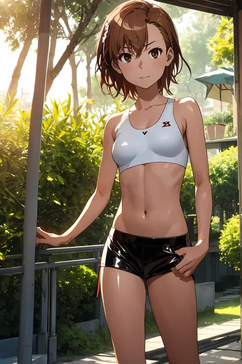 highest quality:1.5, high resolution, uhd, 4k, detailed lighting, shaders), nsfw misaka mikoto,short hair　brown hair　brown eyes　...