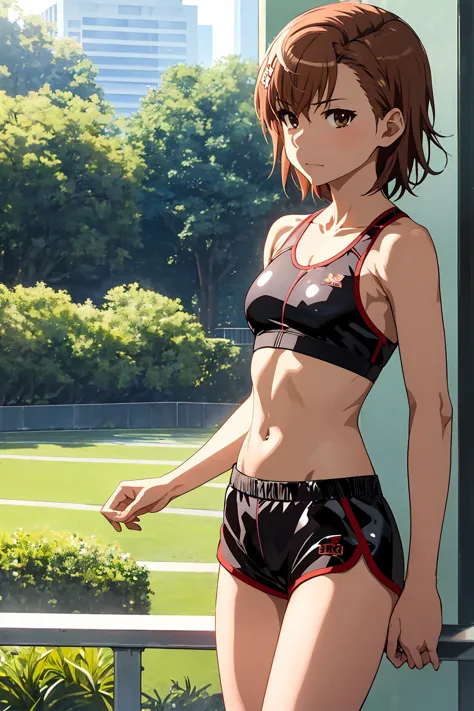 highest quality:1.5, high resolution, uhd, 4k, detailed lighting, shaders), nsfw misaka mikoto,short hair　brown hair　brown eyes　...