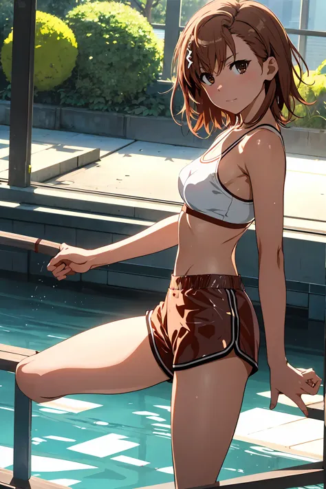 highest quality:1.5, high resolution, uhd, 4k, detailed lighting, shaders), nsfw misaka mikoto,short hair　brown hair　brown eyes　...