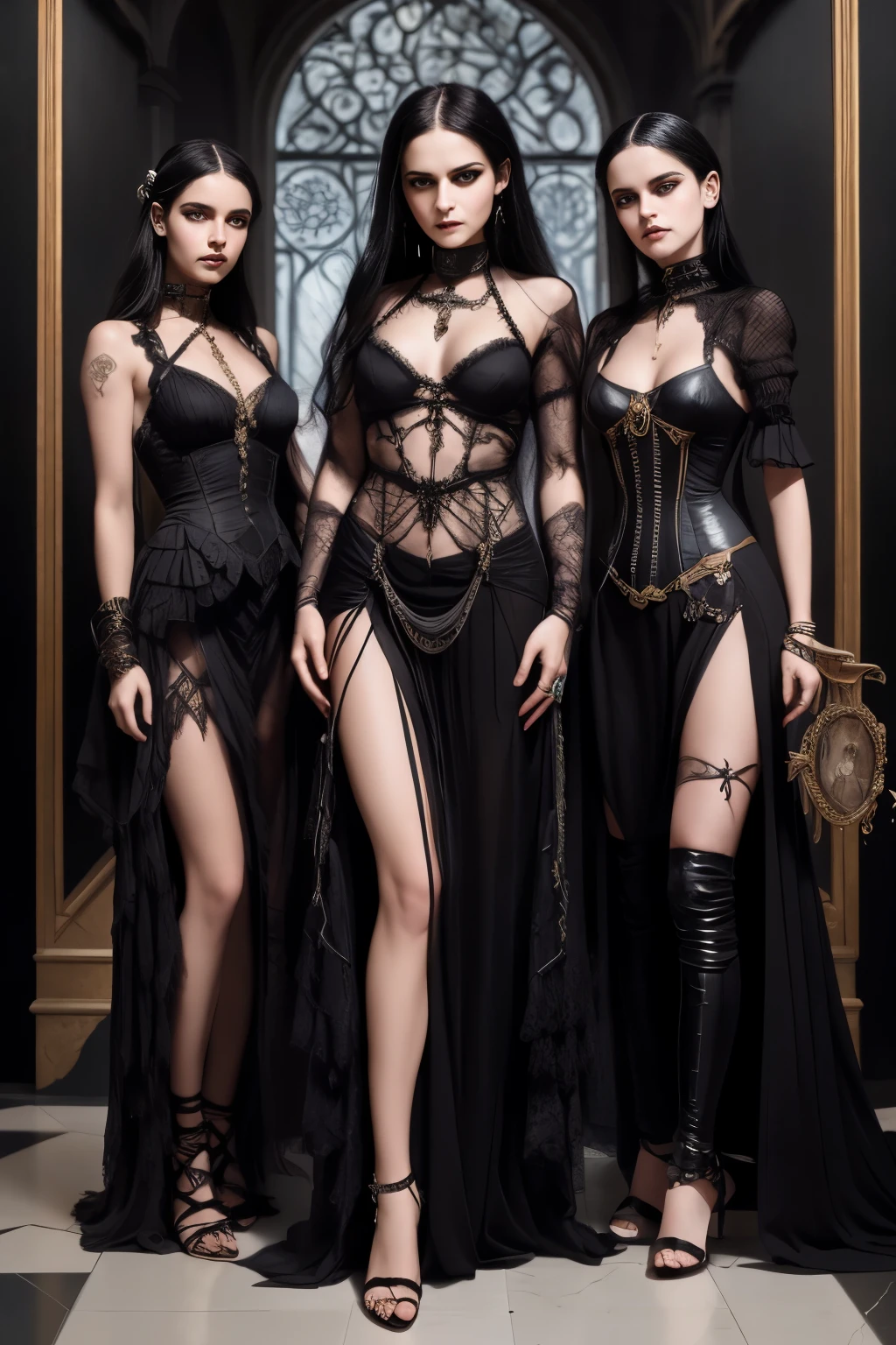 gothic Italian white ethnic Bikini warrior mom and her daughters white ethnic, full figure, perfect posing for a photo, goth family, victorian goth, victorian gothic, artstyle tom bagshaw, victorian gothic lolita fashion, gothic aesthetic, gothic fantasy, earley, gothic influence, neo gothic, gothic bikini, gothic bikini armour, tom bagshaw artstyle, gothic fashion, gothic fantasy art, style of tom bagshaw