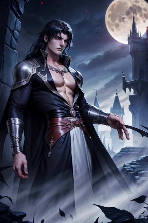 Create a vampire character named Nebur Belmont. His physical features should be similar to those of Alucard from Castlevania: Sy...