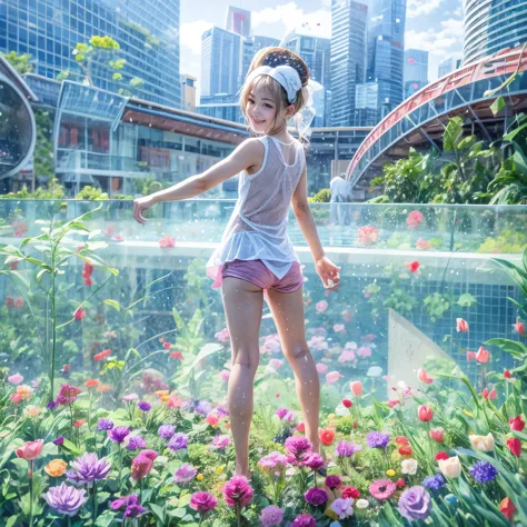 BloodRed, White in Pearly RainbowColors,ExtremelyDetailed(ProfessionalPhoto of Girl Floating in the Sky:1.37)ZoomLayer{Stunning|...