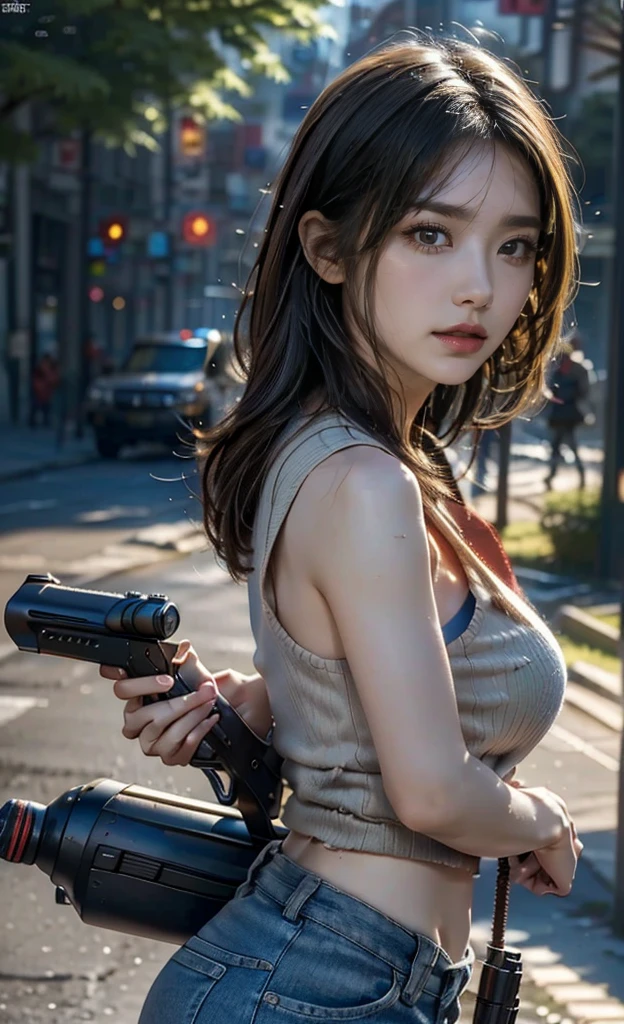 (8K, RAW photos, best quality, masterpiece:1.2),(Practical, Practicalな写真:1.4),(Highly detailed CG Unity 8K wallpaper),(Round Face: 1.5), (Fine pupils:1.3),(Cold eyes:1.1),(Unforgettable eyes:1.1),(You have beautiful eyes:1.1),
24 years old, Korean woman, Delicate and beautiful face、Bronze skin, You are wearing clothes.s. Marines,Bulletproof vest、Backpack、heavy equipment、 Battles on the battlefield, Strong muscles, World War, Modern war themes,Army girl, running、Assault rifle with precise details, (Hold on to your rifle.: 1.3), (Aim and hold the rifle.: 1.3), Shootout, , Baseball cap, car on fire, War Zone,, explode, Burning City, cigarette, Broken Tower, belly button, Gloves, Torn pants, A face stained with mud and blood, Sweating of the skin, Bloody Skin, muddy skin, Declaration of determination, Accurate expression, best quality, Ultra-high resolution, Practicalな, 、Physically Based Rendering(Physically Based Rendering(Physically Based Rendering)), light, complicated, Feeling,像一样柔和的light, Pleasant tone, Battlefield Background, city war background, Practical, Cowboy shooting, Dynamic Angle,, Mahindra Thar, electric wire, 8K!!, 偉大なmasterpiece,, Production: Tom Karafik、Impressive pose