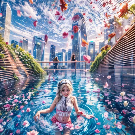 BloodRed, White in Pearly RainbowColors,ExtremelyDetailed(ProfessionalPhoto of Girl Floating in the Sky:1.37)ZoomLayer{Stunning|...