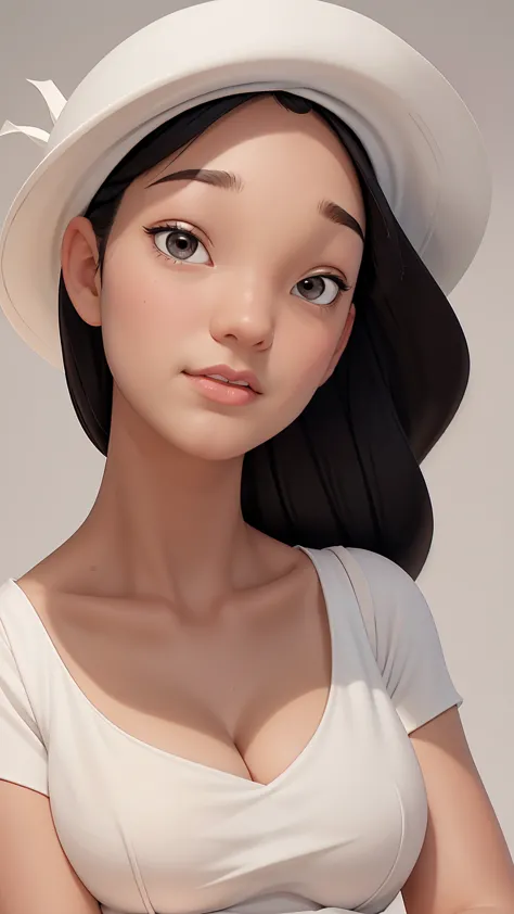 (best quality, masterpiece, perfect face) black hair, 18 years old pale girl, big bust, white sundress, big white hat
