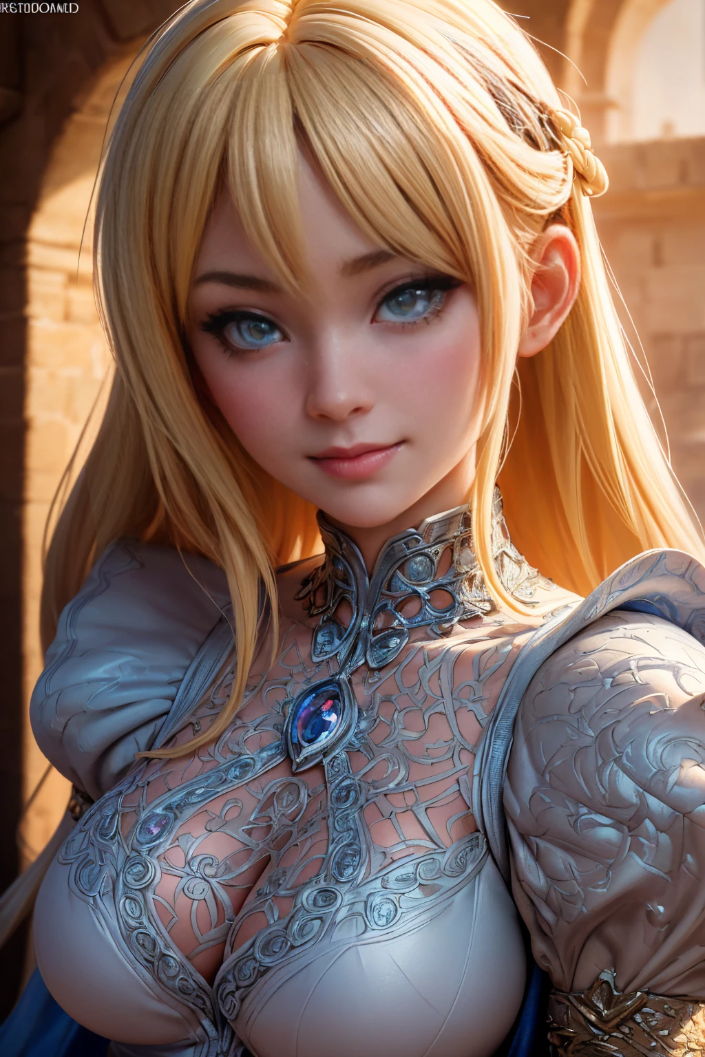 detailed portrait of a beautiful blonde medieval woman, nude, big tits, curvaceous body, wry smile, partially armored, inside her castle, highly detailed face and eyes, intricate details, cinematic lighting, dramatic shadows, vibrant colors, digital art, concept art, fantasy art, masterpiece, (best quality, 4k, 8k, highres, masterpiece:1.2), ultra-detailed, (realistic, photorealistic, photo-realistic:1.37), HDR, UHD, extreme detail description, professional, vivid colors, dramatic lighting, fantasy, medieval, castle interior, blonde hair, pale skin, sensual, mystical, magical, cinematic composition