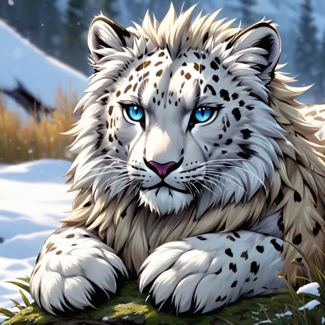 Your unique creature is a mix of a Lion with a Snow Leopard. It's Tiny body has a beautiful Caramel color. This creature has a C...