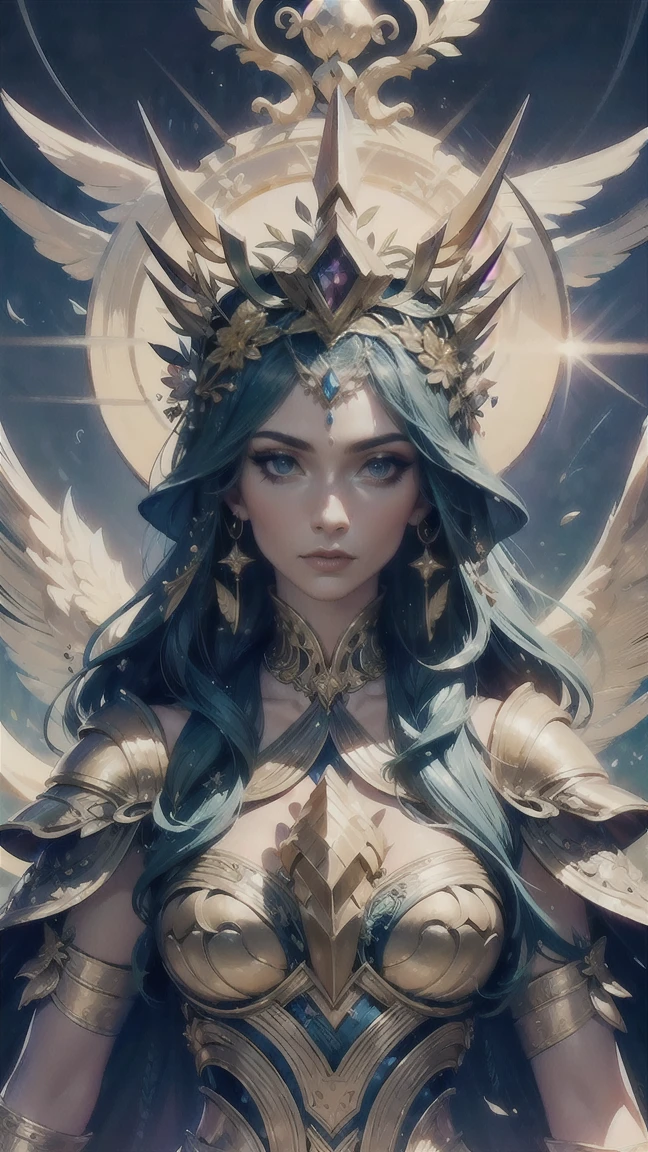 There was a beautiful young girl holding an intricate and detailed shield and sword, very clear and soft fair skin, very clear amber eyes, Flowers blooming, It is beautiful and delicate, armor with gold ornaments, decorated, Beautiful goddess, extremely high details, Photo very detailed goddess, extremely intricate and detailed goddess of battles, castle, dark blue sky before the storm, character background with light sunset rainbow halo, psychedelic goddess, goddess art, beautiful digital art, beautiful goddess, first person view, point of view, UHD, masterpiece, accurate, anatomically correct, textured skin, super detail, best quality, 8k