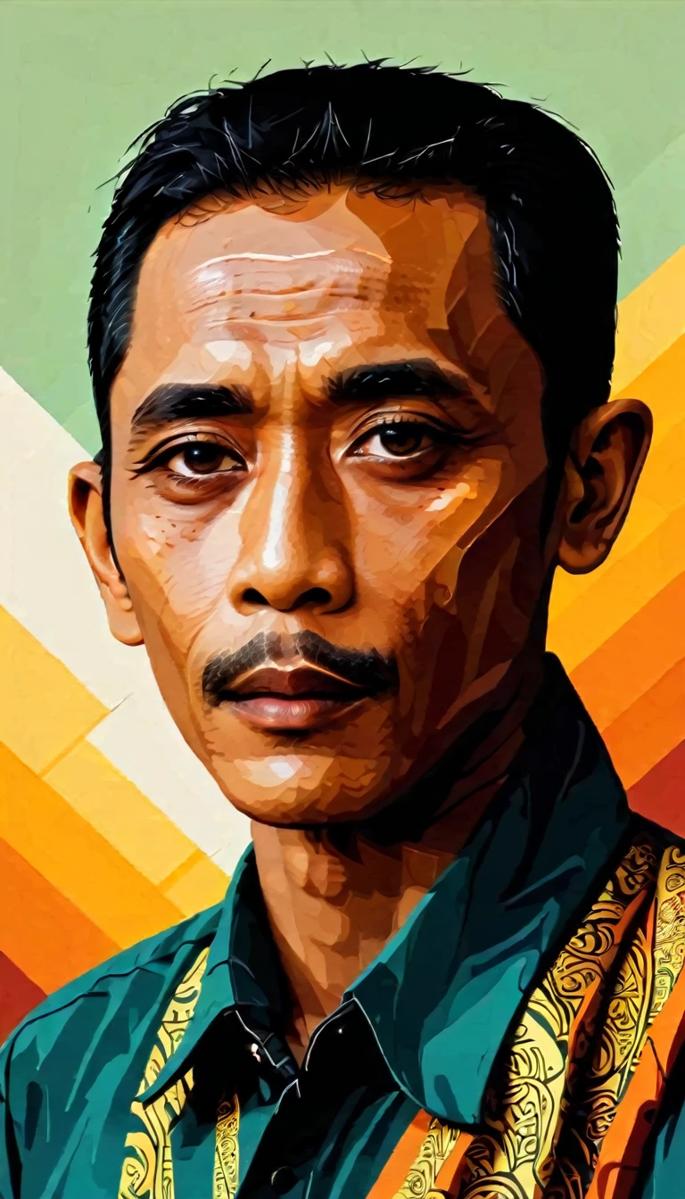 Vector art, vectorized, portrait, Indonesia Man, Vector art, close up portrait, minimalized, toned colors,