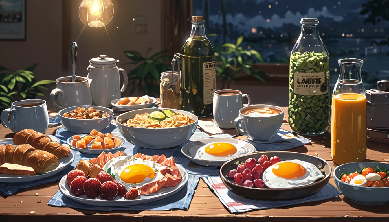 ((Anime: 1.4, Illustration)), (Masterpiece, Top Quality, Best Quality), (Ultra-Detailed, Absolutely Resolution), ((16k, HIGH RES)) (breakfast, morning, lighting), ( Anime: 1.4, Illustration)), (Masterpiece, Top Quality, Best Quality), (Ultra-Detailed, Absolutely Resolution). Ak {Lofi Art, Style of Laurie Greasley, Style of Makoto Shinkai, Anime Aesthetic}, BREAK {(Produces IMAGES WITH ITH INFORMATION THAN 40 Million Pixels with Cinematic-Like Detailed Textures S Hot on a Sony slur).}