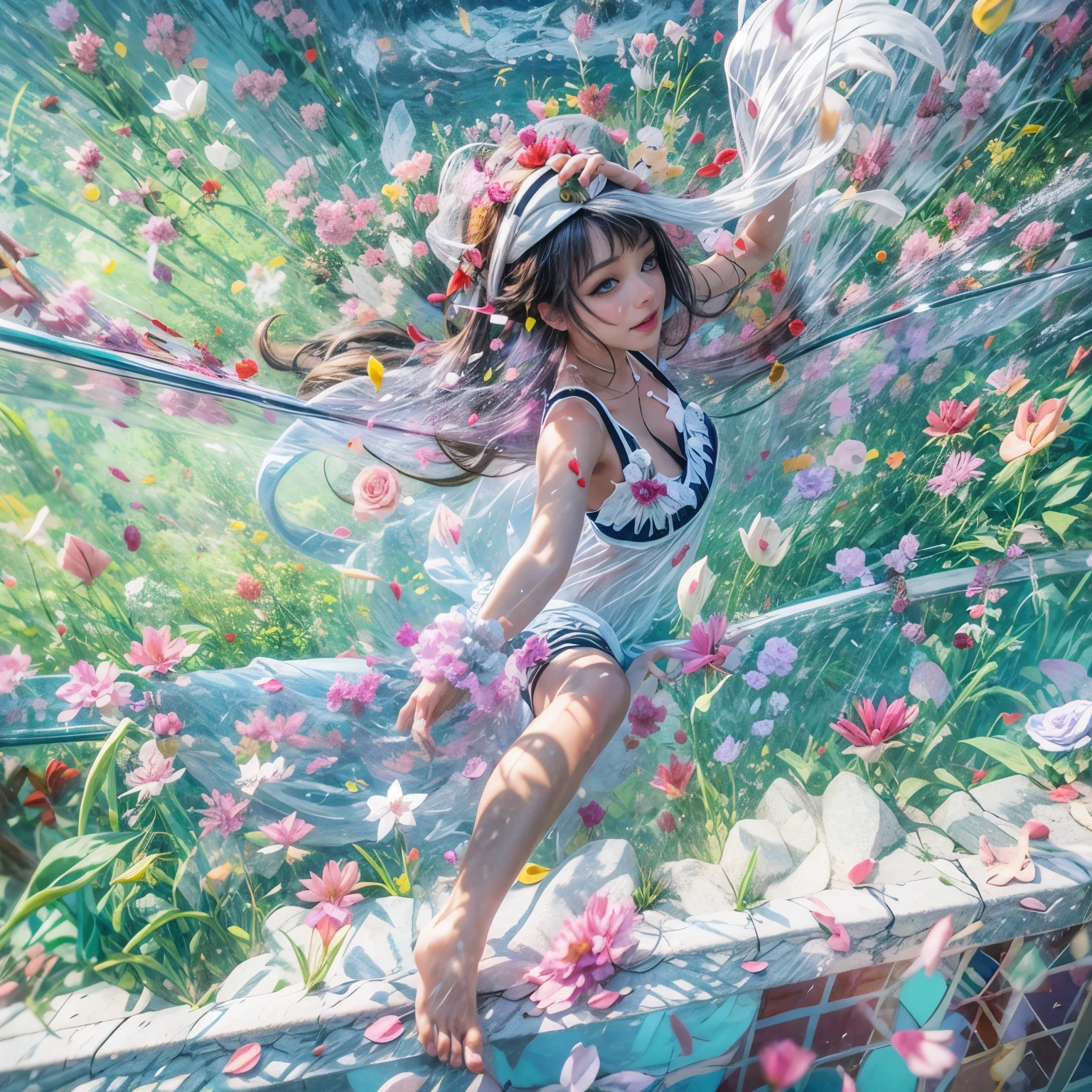 BloodRed, White in Pearly RainbowColors,ExtremelyDetailed(ProfessionalPhoto of Girl Floating in the Sky:1.37)ZoomLayer{Stunning|Mystic|GodRays|Haze}, 57th floor infinity pool in the urban forest. (Masterpiece 8K TopQuality:1.2)(ExtremelyDetailed NOGIZAKA face:1.37) ElaboratePupil with (SparklingHighlights:1.28) DoubleEyelids with Voluminous LongEyelashes PUNIPUNI RosyCheeks (Joyful Expressions LifeLike Rendering) MotionBlur  BREAK  (Acutance:0.77) PUNIPUNI Radiant Impeccable PearlSkin with Transparency White(Skinny SchoolSwimwear) {(HiddenHand)|((Corrected BabyLike Hand))} Whole Body Proportions and all limbs are Anatomically Accurate, {Carnation|Tulips|(Rose)} [FlowerWreath WrappedBody Full of Flowers Covering girl's body] {((Dazzling RainbowColorHorizon))|ColorfulSky|ColoredClouds|(Starly Particles)}(extra limbs:-1.4)(Not Detailed Face:-1.37)(Not Detailed Hand:-1.28), Drawing infinity pool reference to the rooftop of Marina Bay Sands