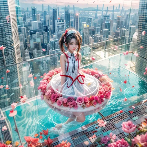 BloodRed, White in Pearly RainbowColors,ExtremelyDetailed(ProfessionalPhoto of Girl Floating in the Sky:1.37)ZoomLayer{Stunning|...