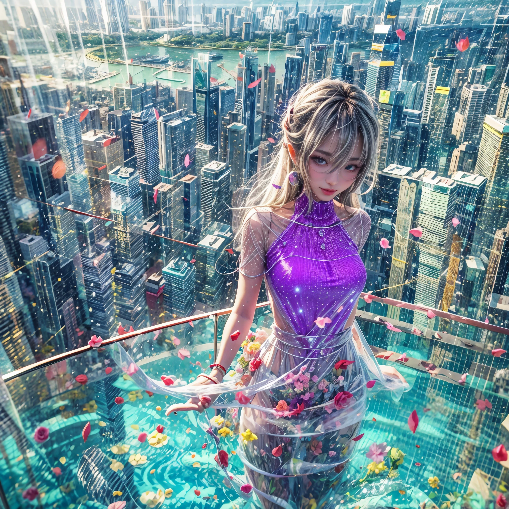 BloodRed, White in Pearly RainbowColors,ExtremelyDetailed(ProfessionalPhoto of Girl Floating in the Sky:1.37)ZoomLayer{Stunning|Mystic|GodRays|Haze}, 57th floor infinity pool in the urban forest. (Masterpiece 8K TopQuality:1.2)(ExtremelyDetailed NOGIZAKA face:1.37) ElaboratePupil with (SparklingHighlights:1.28) DoubleEyelids with Voluminous LongEyelashes PUNIPUNI RosyCheeks (Joyful Expressions LifeLike Rendering) MotionBlur  BREAK  (Acutance:0.77) PUNIPUNI Radiant Impeccable PearlSkin with Transparency White(Skinny SchoolSwimwear) {(HiddenHand)|((Corrected BabyLike Hand))} Whole Body Proportions and all limbs are Anatomically Accurate, {Carnation|Tulips|(Rose)} [FlowerWreath WrappedBody Full of Flowers Covering girl's body] {((Dazzling RainbowColorHorizon))|ColorfulSky|ColoredClouds|(Starly Particles)}(extra limbs:-1.4)(Not Detailed Face:-1.37)(Not Detailed Hand:-1.28), Drawing infinity pool reference to the rooftop of Marina Bay Sands