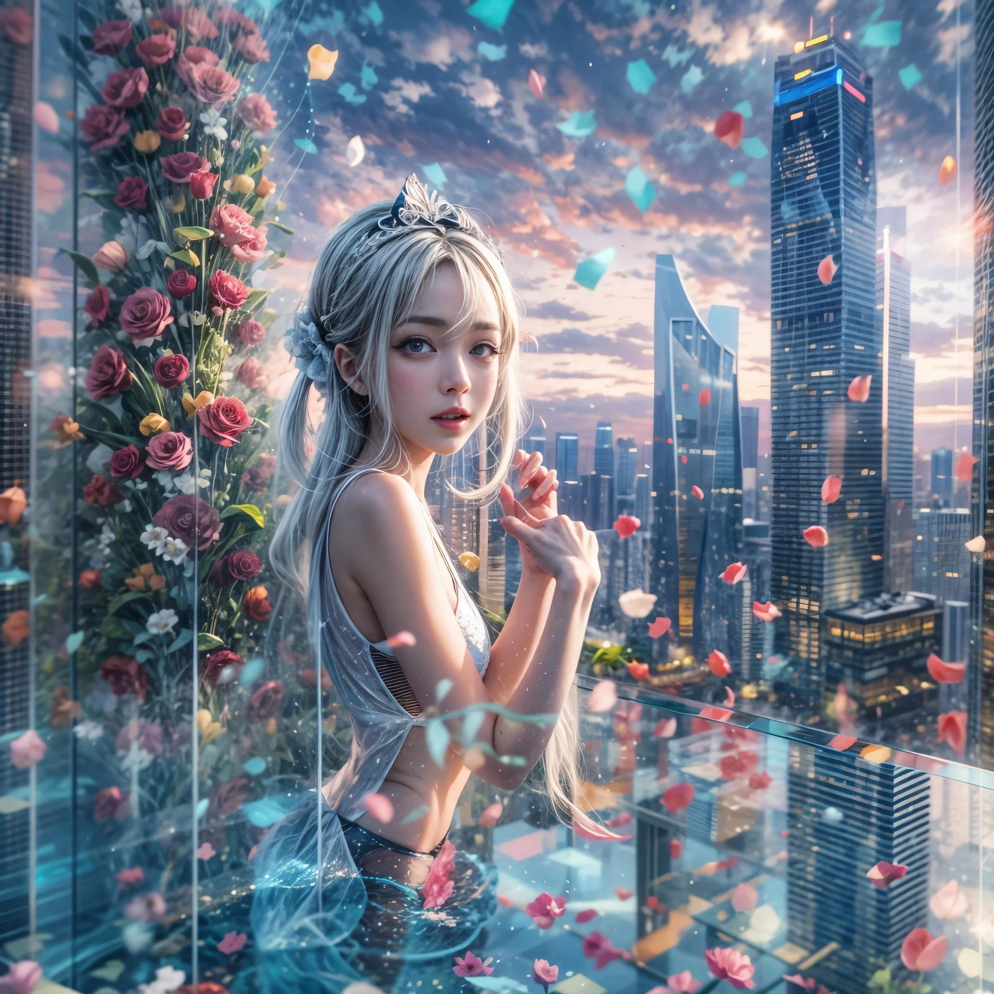 BloodRed, White in Pearly RainbowColors,ExtremelyDetailed(ProfessionalPhoto of Girl Floating in the Sky:1.37)ZoomLayer{Stunning|Mystic|GodRays|Haze}, (57th floor infinity pool:1.07) Tallest building in the urban forest. (Masterpiece 8K TopQuality:1.2)(ExtremelyDetailed NOGIZAKA face:1.37) ElaboratePupil with (SparklingHighlights:1.28) DoubleEyelids with Voluminous LongEyelashes PUNIPUNI RosyCheeks (Joyful Expressions LifeLike Rendering) MotionBlur  BREAK  (Acutance:0.77) PUNIPUNI Radiant Impeccable PearlSkin with Transparency White(Skinny SchoolSwimwear) {(HiddenHand)|((Corrected BabyLike Hand))} Whole Body Proportions and all limbs are Anatomically Accurate, {Carnation|Tulips|(Rose)} [FlowerWreath WrappedBody Full of Flowers Covering girl's body] {((Dazzling RainbowColorHorizon))|ColorfulSky|ColoredClouds|(Starly Particles)}(extra limbs:-1.4)(Not Detailed Face:-1.37)(Not Detailed Hand:-1.28), Drawing infinity pool reference to the rooftop of Marina Bay Sands