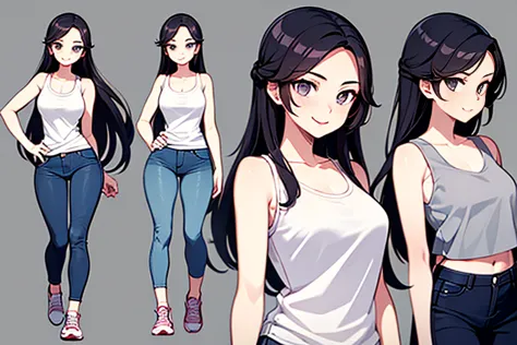 Highest quality, Detailed face, Character Sheet,(((young woman:1.5))), ((whole body:1.2)), Full of details, multiple postures an...