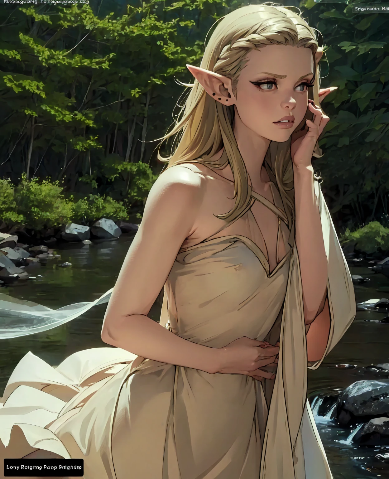 a beautiful female elf, 1girl, pointed ears, long hair, detailed face, big eyes, long eyelashes, sharp nose, detailed lips, elegant expression, slender body, graceful posture, flowing dress, forest background, fantasy landscape, sunlight glowing, glowing crystals, ethereal atmosphere, (best quality,4k,8k,highres,masterpiece:1.2),ultra-detailed,(realistic,photorealistic,photo-realistic:1.37),fantasy,concept art,glowing colors,dramatic lighting