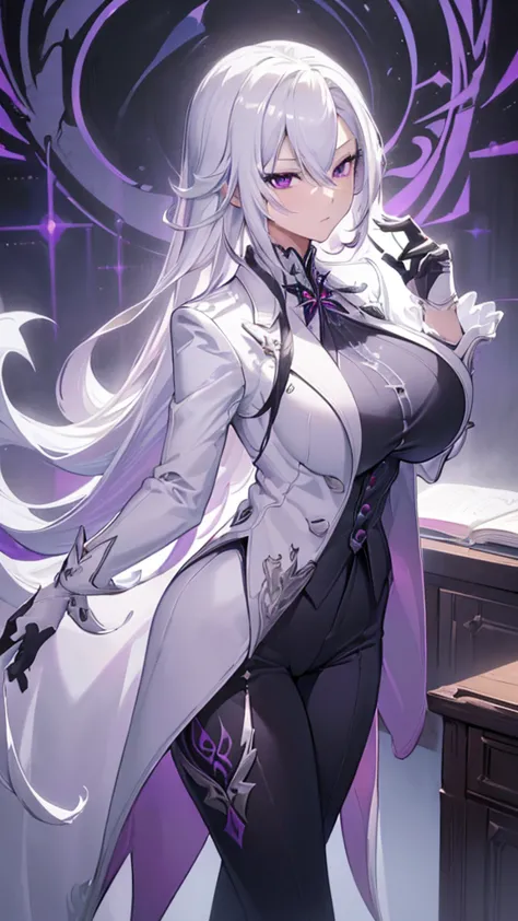 (best quality:1.3), (masterpiece:1.3), (illustration:1.3), (ultra-detailed:1.3), 1girl, solo, ((long hair, white hair, purple ey...