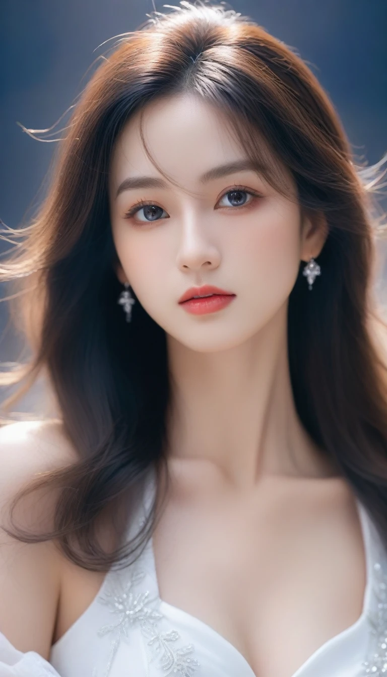 Close-up of a long-haired woman in a white dress, Soft portrait shots 8 k, artwork in the style of Gu Weiss, Gu Weiss, Pretty Face, Practical. cheng yi, cute and exquisite face, Long hair and sharp eyes, beautiful Practical face, Extremely beautiful face, inspired by Yanjun Cheng, Stunning anime face portraits