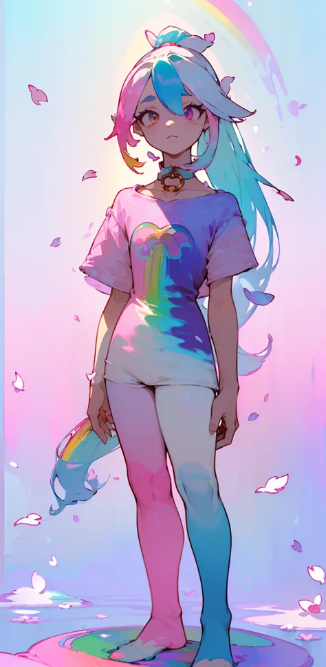 (Pink Fashion T-shirt: 1.9),(colored hair: 1.8), (all colors of the rainbow: 1.8),(((((vertical painting:1.6))), (painting:1.6),...