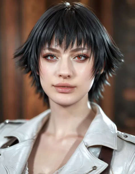 (best quality:1.2), lady (from devil may cry 5:1.1), white jacket, perfect face, portrait