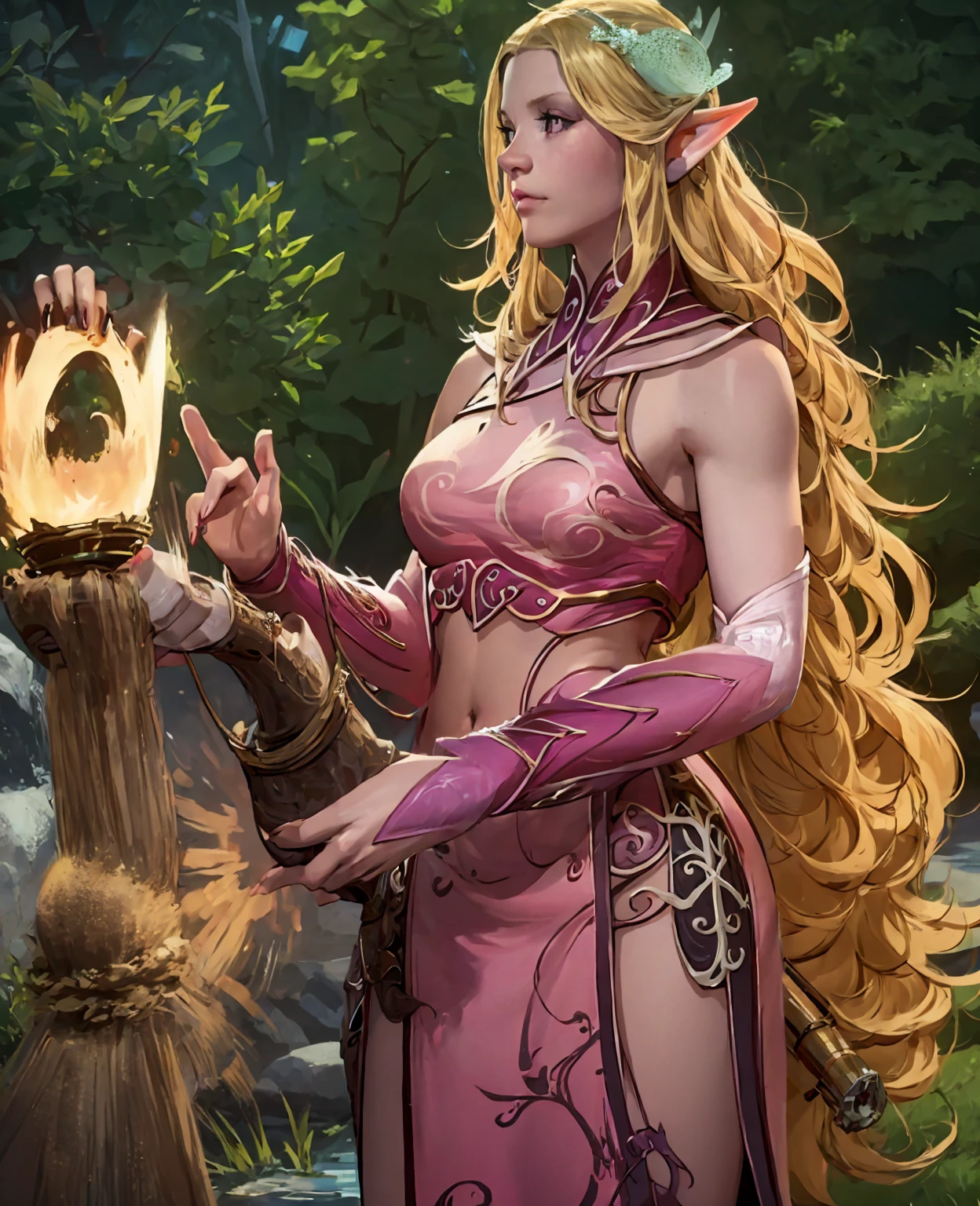 a beautiful elven princess, intricate elven crown, delicately pointed ears, long wavy hair, ethereal glowing skin, elegant flowing dress, detailed ornate jewelry, serene expression, magical forest background, glowing lights, (best quality,4k,8k,highres,masterpiece:1.2),ultra-detailed,(realistic,photorealistic,photo-realistic:1.37),fantasy art,digital painting,cinematic lighting,vibrant colors