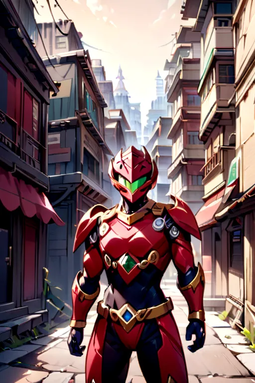 A character could be created with a design similar to the red Power Ranger with a devastated city behind