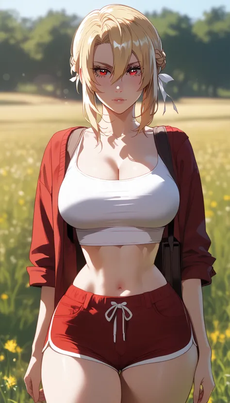 score_9, score_8_up, score_7_up, score_6_up, uncensored, angelica, blonde hair, braid, hair bun, red eyes, BREAK (masterpiece:1....