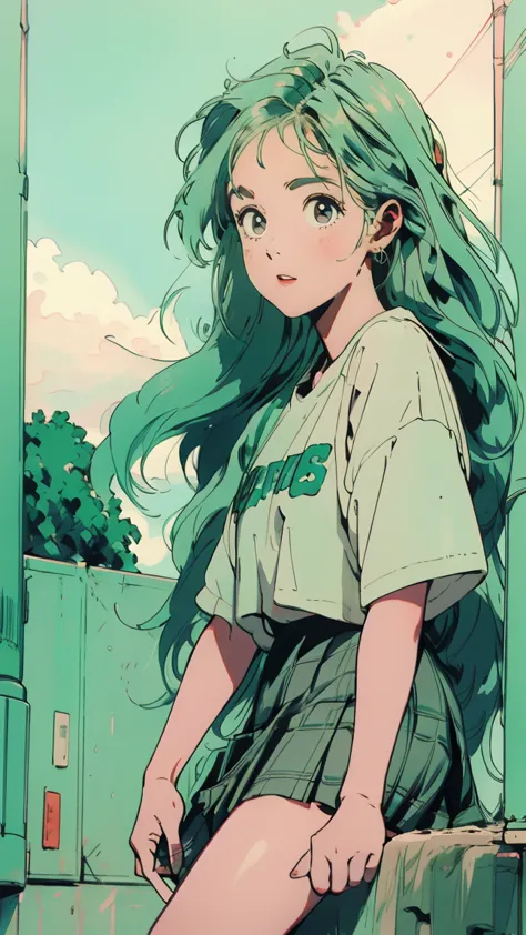 {{kofune ushio}}, {サマータイムレンダリング}, Volume hair, soft hair, emerald green hair and pink inner color, Hair as fluffy as a cloud, wa...