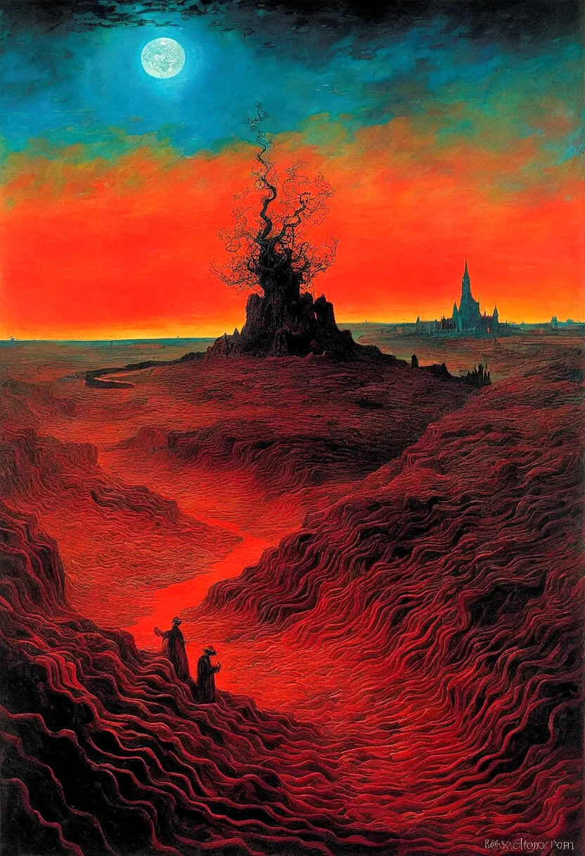 mythical creatures, author：zdzislaw beksiński and vincent van gogh, album cover, romantic, surrealism, futuristic ,smiling corps...