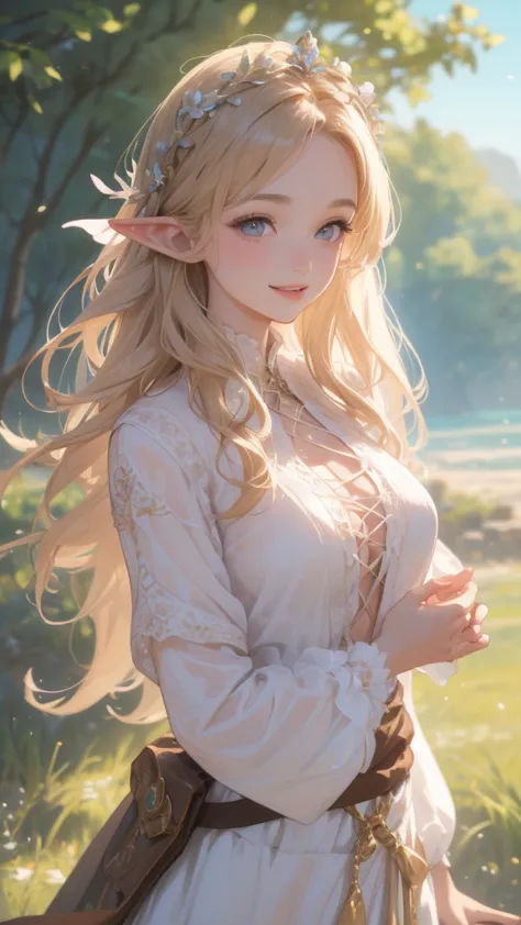  work of art, ultra epic details, ultra detaild, best resolution, blonde, Braided hair, (BEAUTIFUL ELF), beautiful and rustic fl...