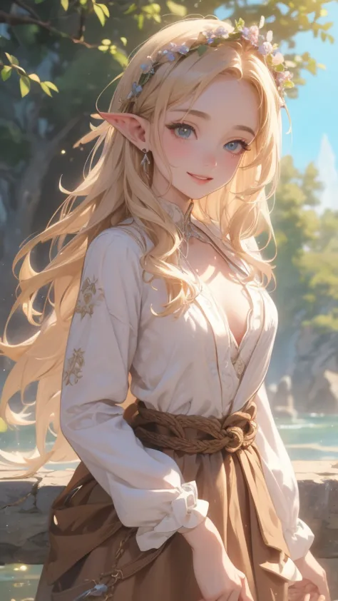  work of art, ultra epic details, ultra detaild, best resolution, blonde, Braided hair, (BEAUTIFUL ELF), beautiful and rustic fl...