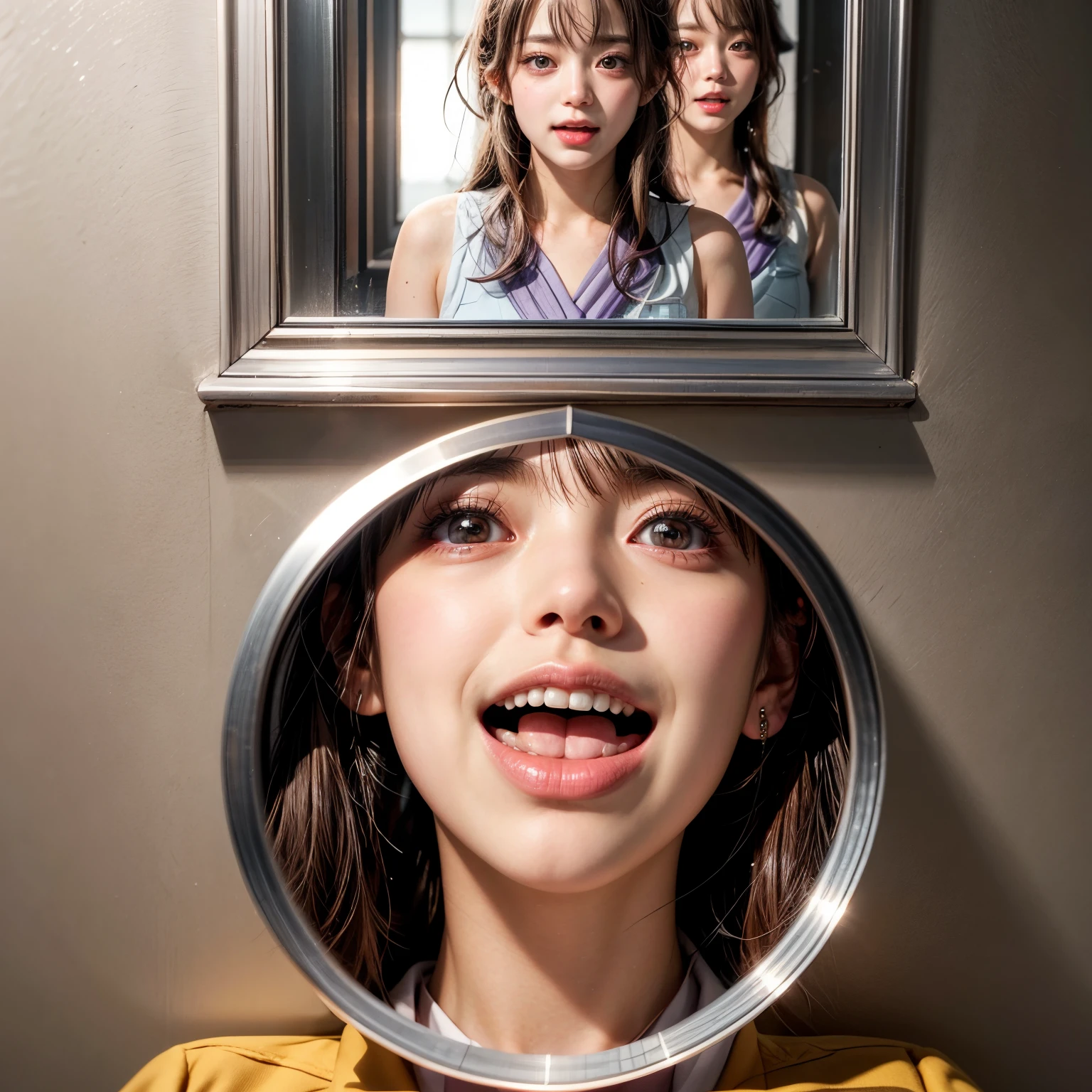 through wall, SchoolGirls wearing uniforms, PUNIPUNI Radiant PearlSkin with Transparency, no legwear, PriceTags NamePlate . (Character concept art:1.32), Different types of hair colors, (((NOGIZAKA face variations)))  Extremely Detailed very KAWAII face variations, perfect anatomy, Childish CaptivatingGaze Elaborate Pupil with (sparkling highlights:1.2), DoubleEyelids with Detailed[Voluminous LongEyelashes], Small GlossyRedLips with BeautifulDetails, CoquettishTongue, PUNIPUNI RosyCheeks  { (Dynamic Joyful Expressions LifeLike Rendering:1.4) | (:d) }, (large eyes:-1) . (Acutance:0.8) NSFW_MouthGloryHole_ownwaifu