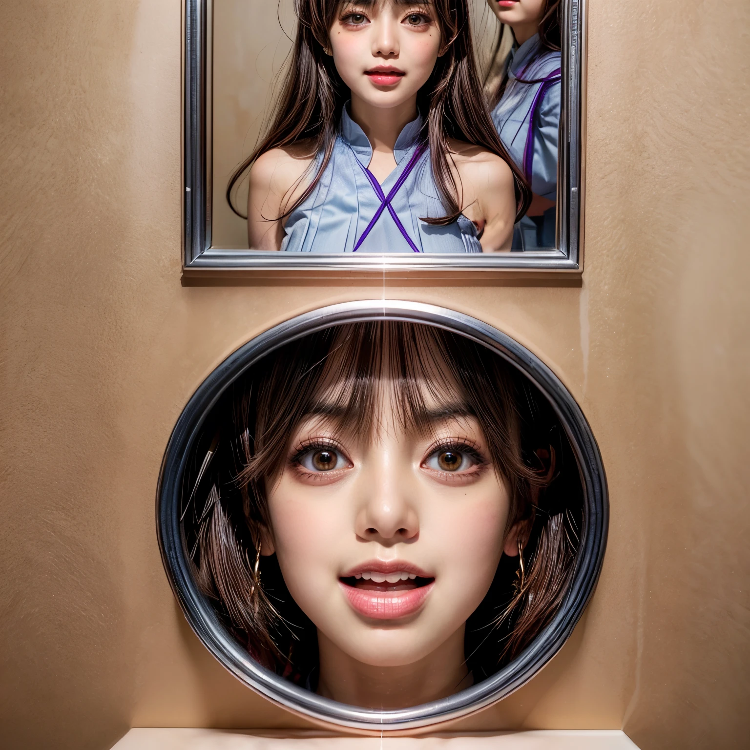 through wall, SchoolGirls wearing uniforms, PUNIPUNI Radiant PearlSkin with Transparency, no legwear, PriceTags NamePlate . (Character concept art:1.37), Different types of hair colors, (((NOGIZAKA face variations)))  Extremely Detailed very KAWAII face variations, perfect anatomy, Childish CaptivatingGaze Elaborate Pupil with (sparkling highlights:1.2), DoubleEyelids with Detailed[Voluminous LongEyelashes], Small GlossyRedLips with BeautifulDetails, CoquettishTongue, PUNIPUNI RosyCheeks  { (Dynamic Joyful Expressions LifeLike Rendering:1.4) | (:d) }, (large eyes:-1) . (Acutance:0.8) NSFW_MouthGloryHole_ownwaifu