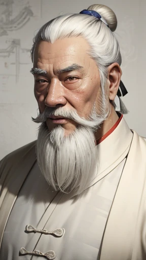 Oriental、Old man in plain white ancient Chinese costume、Ancient Chinese hairstyle old man、Highest quality、masterpiece、Ultra-high resolution、(Realistic:1.4)、Game Poster、Crisp and beautiful image quality、Gray Hair、white and long beard,,