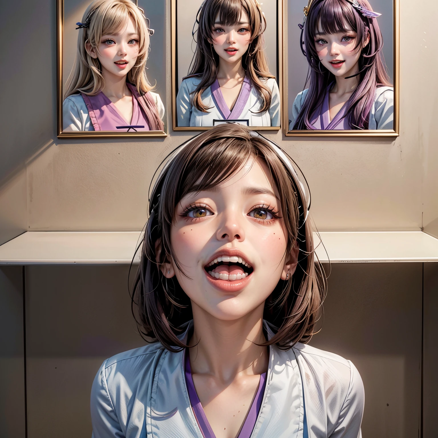 (Glory wall pose:1.2), SchoolGirls wearing uniforms, RedRibbon, PUNIPUNI Radiant PearlSkin with Transparency, no legwear, PriceTags NamePlate . (Character concept art:1.37), Different types of hair colors, (((NOGIZAKA face variations)))  Extremely Detailed very KAWAII face variations, perfect anatomy, Childish CaptivatingGaze Elaborate Pupil with (sparkling highlights:1.2), DoubleEyelids with Detailed[Voluminous LongEyelashes], Small GlossyRedLips with BeautifulDetails, CoquettishTongue, PUNIPUNI RosyCheeks  { (Dynamic Joyful Expressions LifeLike Rendering:1.4) | (:d) }, (large eyes:-1) . (Acutance:0.8) NSFW_MouthGloryHole_ownwaifu