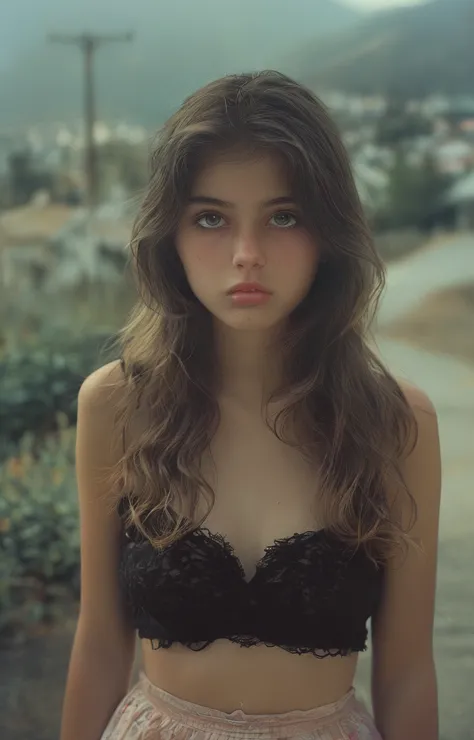 a 20 year old girl taking a selfie . black fur ,black eyes , mestiza .