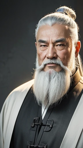 Oriental、Old man in plain white ancient Chinese costume、Ancient Chinese hairstyle old man、Highest quality、masterpiece、Ultra-high resolution、(Realistic:1.4)、Game Poster、Crisp and beautiful image quality、Gray Hair、white and long beard,,