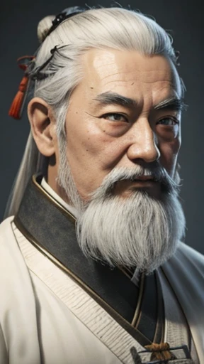 Oriental、Old man in plain white ancient Chinese costume、Ancient Chinese hairstyle old man、Highest quality、masterpiece、Ultra-high resolution、(Realistic:1.4)、Game Poster、Crisp and beautiful image quality、Gray Hair、white and long beard,,