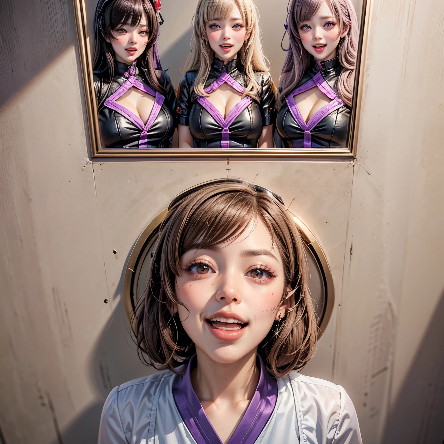 (Glory wall pose:1.2), SchoolGirls wearing uniforms, RedRibbon, PUNIPUNI Radiant PearlSkin with Transparency, no legwear, PriceTags NamePlate . (Character concept art:1.37), Different types of hair colors, (((NOGIZAKA face variations)))  Extremely Detailed very KAWAII face variations, perfect anatomy, Childish CaptivatingGaze Elaborate Pupil with (sparkling highlights:1.2), DoubleEyelids with Detailed[Voluminous LongEyelashes], Small GlossyRedLips with BeautifulDetails, CoquettishTongue, PUNIPUNI RosyCheeks  { (Dynamic Joyful Expressions LifeLike Rendering:1.4) | (:d) }, (large eyes:-1) . (Acutance:0.8) NSFW_MouthGloryHole_ownwaifu (Assfocus)