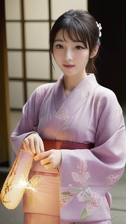 1girl, medium breasts,
senkou hanabi,holding, squatting, night,japanese clothes, kimono, yukata, floral print,
masterpiece, best quality,
situation: Silently gazing at the sparklers alone。
detailed:
angle: Close-up of a girl&#39;s profile gazing at a sparkler she is holding。
atmosphere: The sparks of the sparkler slowly fall,、Capture the girl&#39;s calm expression。
background: A dimly lit garden、The dim light of a lantern。