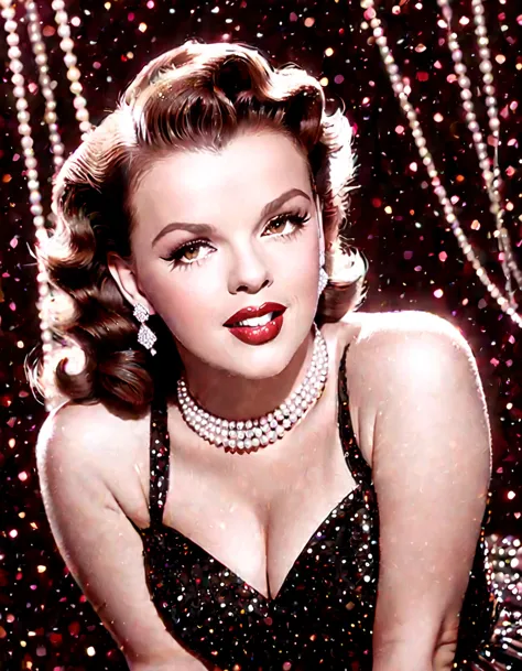 "generate a portrait of judy garland exuding timeless elegance and vintage glamour. envision her in a classic hollywood setting ...