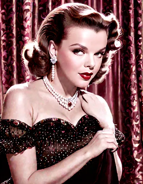 "generate a portrait of judy garland exuding timeless elegance and vintage glamour. envision her in a classic hollywood setting ...