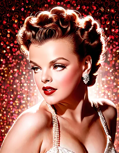 "generate a portrait of judy garland exuding timeless elegance and vintage glamour. envision her in a classic hollywood setting ...