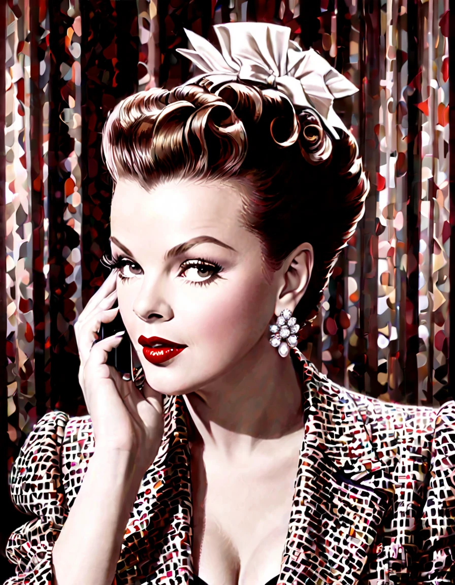 Create a contemporary and stylish interpretation of Judy Garland, blending classic features with a modern aesthetic. Imagine her in a chic and fashionable setting, incorporating elements of current fashion trends while maintaining the essence of Judy's timeless beauty. Strive for a portrait that captures both her iconic legacy and a fresh, contemporary allure.