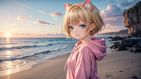 Cat ear、Absurd, Ultra-detailed,Bright colors,(solo),(From the side:1.2),(View your viewers:1.5) (Short blonde hair:1.2),Shiny Ha...