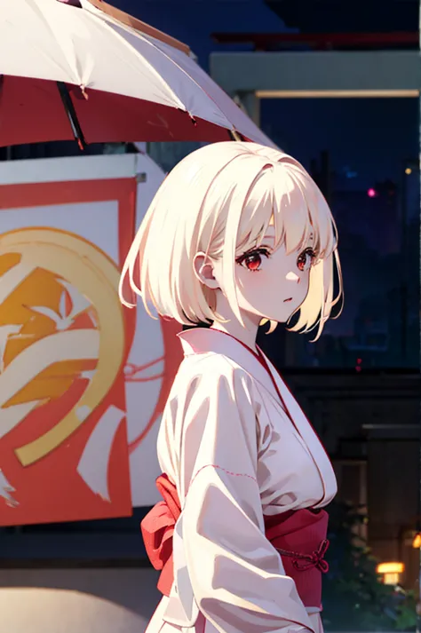 Light cream colored hair、short hair、night、Pale red eyes、yukata、Looks like she&#39;s about to cum、Glamorous expression、Blushing、R...