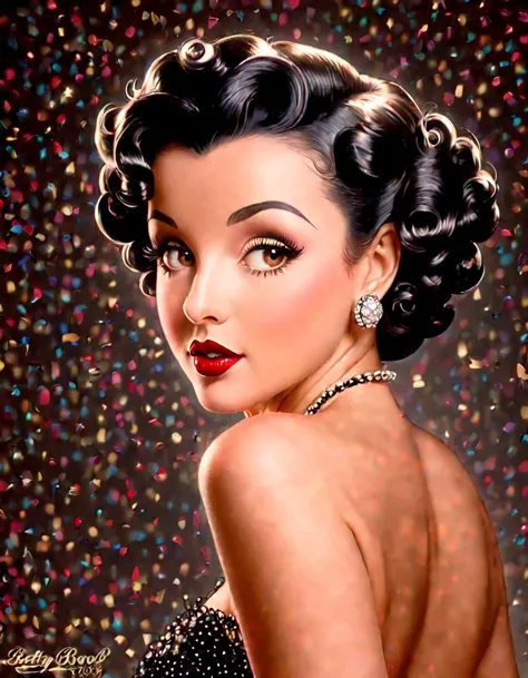 generate a portrait of betty boop exuding timeless elegance and vintage glamour. envision her in a classic hollywood setting wit...