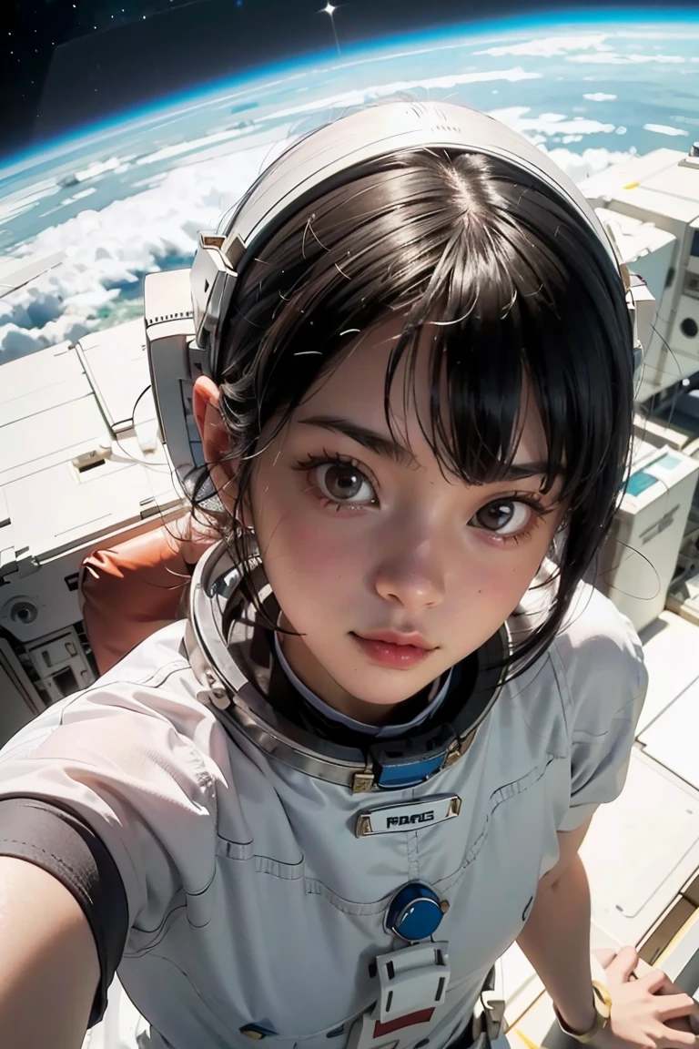 absurd res, high res, (masterpiece:1.4), ultra-detailed, 1girl, from above, space, floating