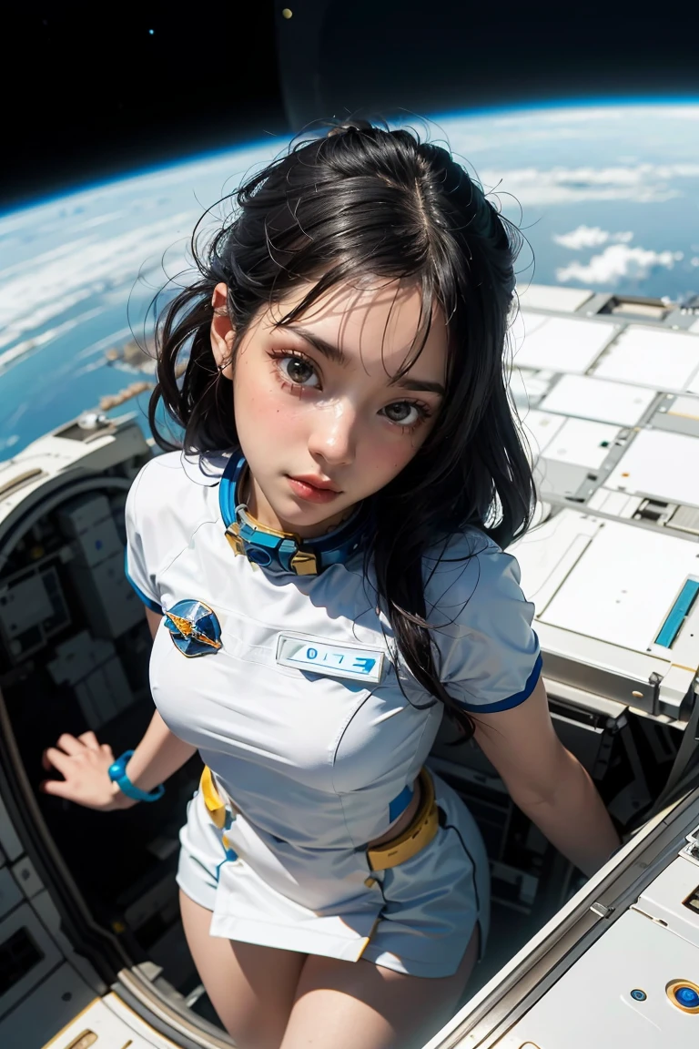 absurd res, high res, (masterpiece:1.4), ultra-detailed, 1girl, from above, space, floating